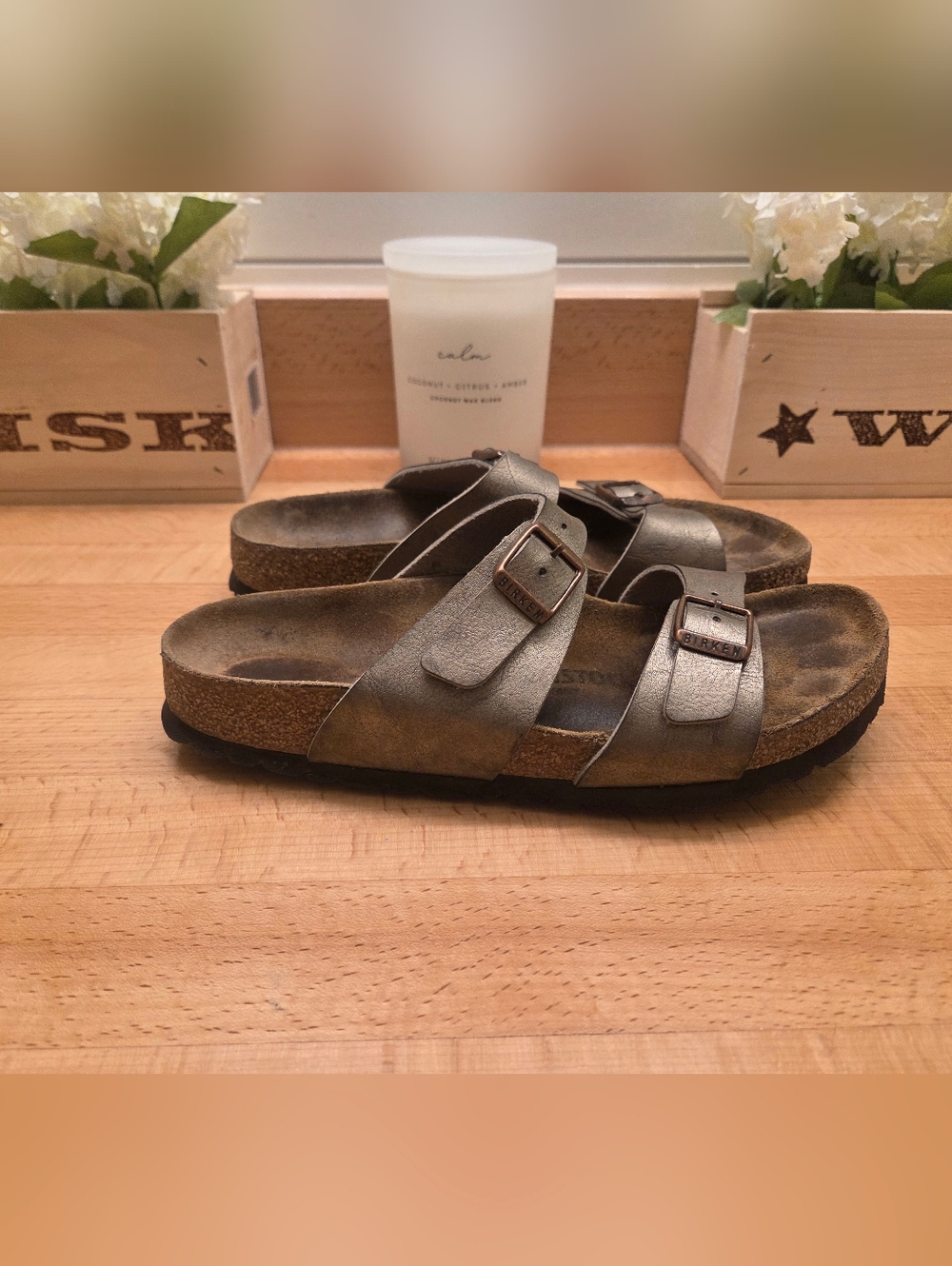 Birkenstock Sydney Sandals Graceful Taupe Birko-Flor Womens Size 38 EU